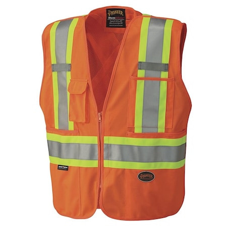 Pioneer Break Away Zip Vest, Orange, XS, 100% Polyester, 100% Polyester Tricot, Polyester Mesh, Hi-Vis Orange V1021150U-XS